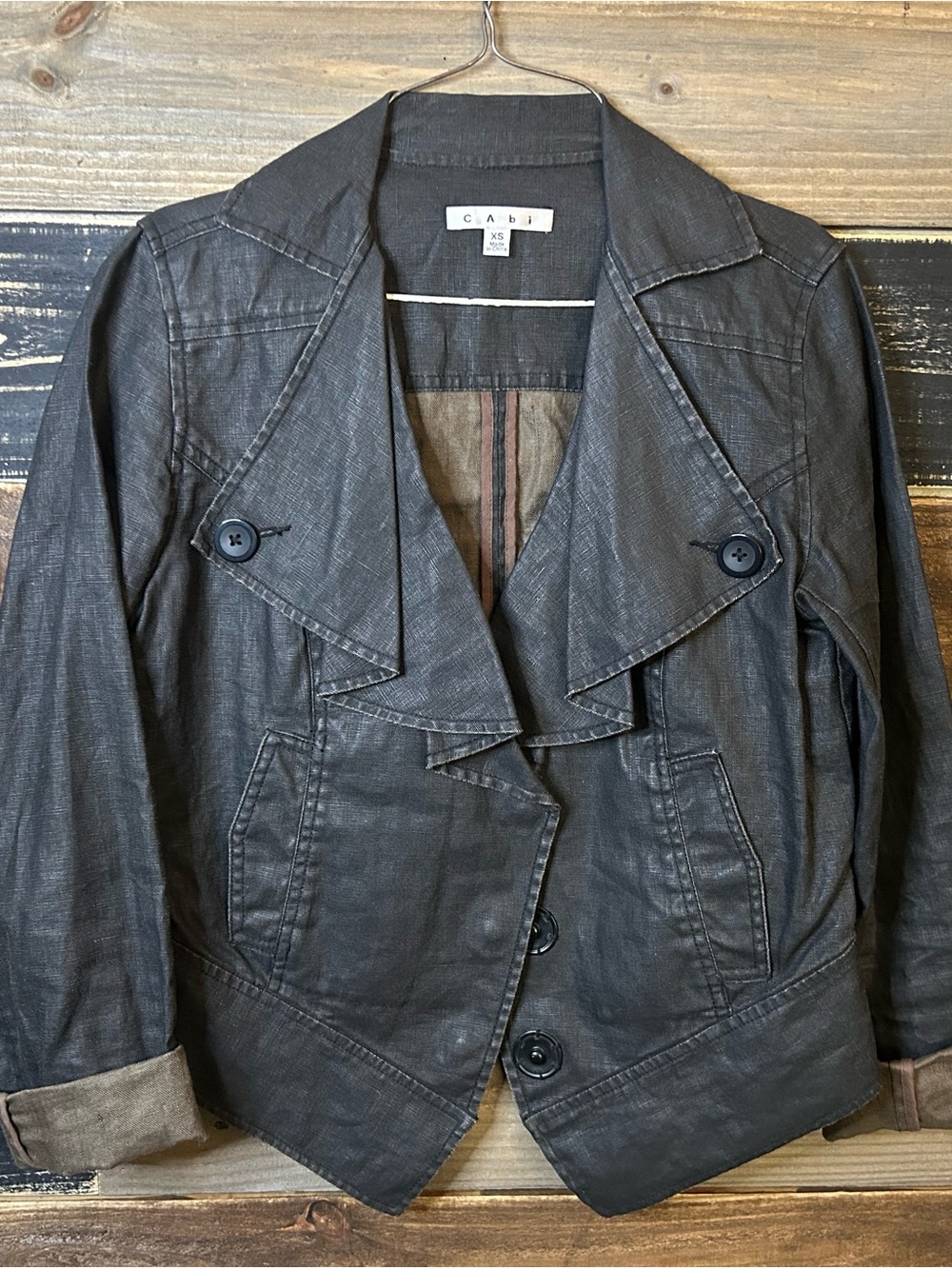 CAbi Women's Black Textured Draped Button Blazer